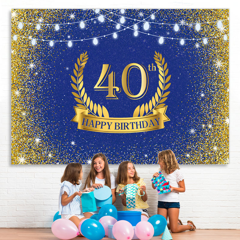 Lofaris Golden Glitter and Navy Blue 40Th Birthday Backdrop