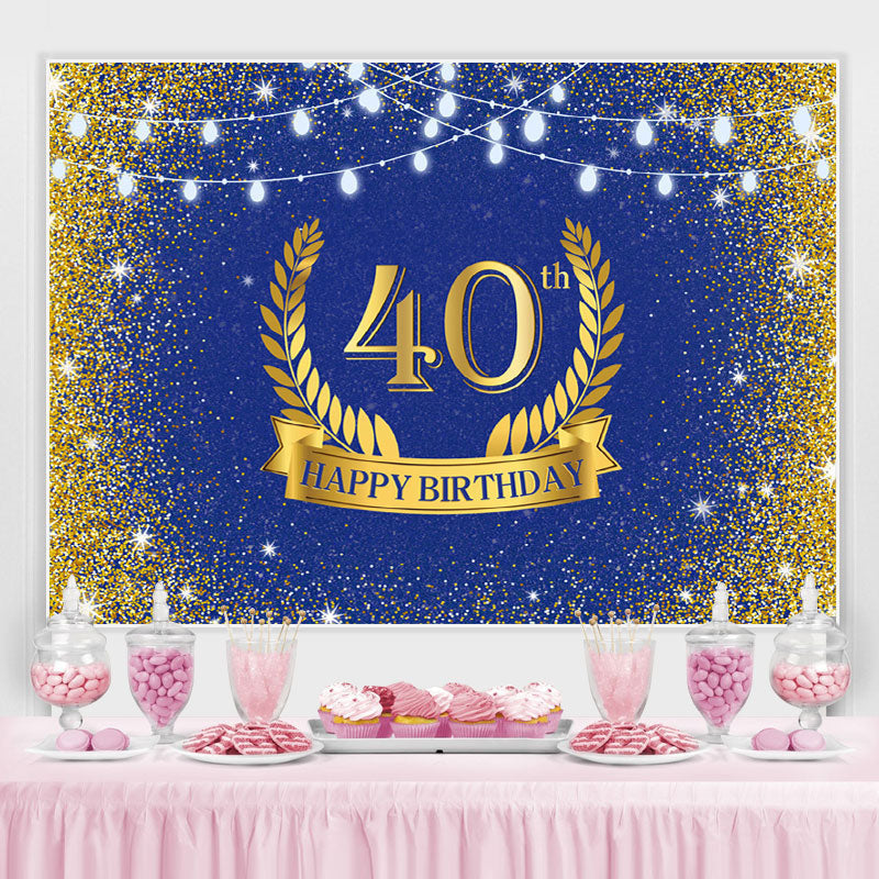 Lofaris Golden Glitter and Navy Blue 40Th Birthday Backdrop