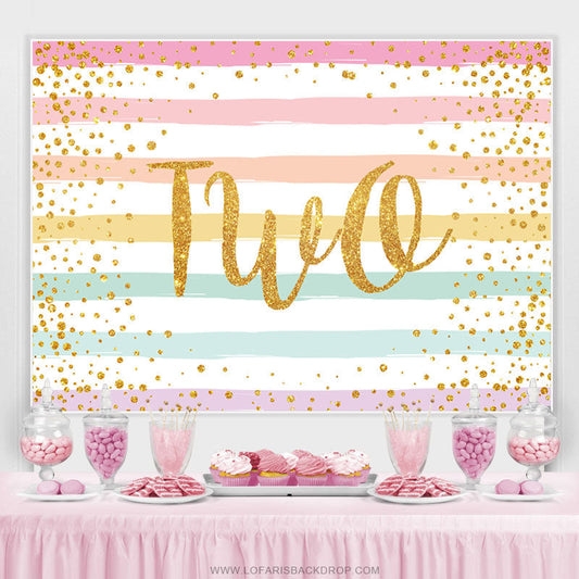 Lofaris Golden Glitter Colorful Stripes 2nd Happy Borthday Backdrop