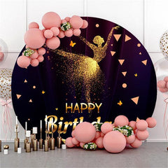 Lofaris Golden Glitter Dancer Round Birthday Backdrop For Girl