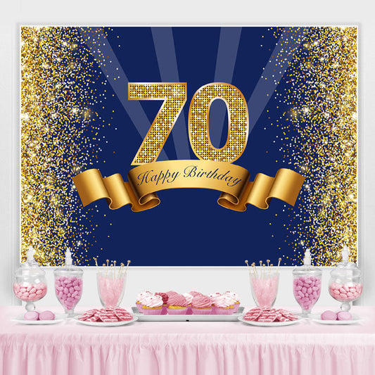 Lofaris Golden Glitter Navy Blue Happy 70Th Birthday Backdrop