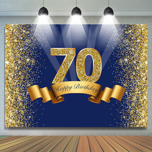 Lofaris Golden Glitter Navy Blue Happy 70Th Birthday Backdrop