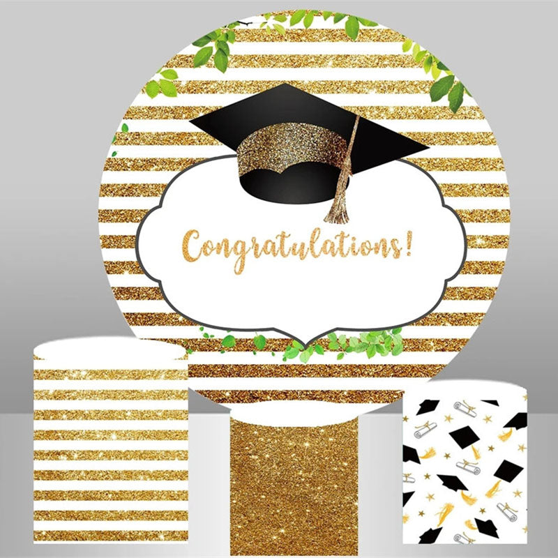 Lofaris Golden Glitter Stripes Circle Graduation Backdrop Kit
