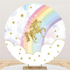 Lofaris Golden Horse And Rainbow Circle Baby Shower Backdrop