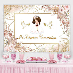 Lofaris Golden Line Dove Floral Baby Shower Backdrop For Girls