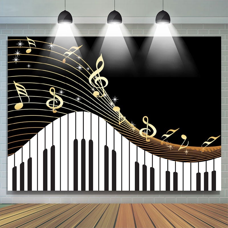 Lofaris Golden Musical Notes Piano Keyboard Theme Backdrop