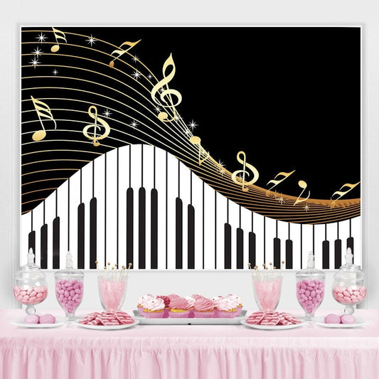 Lofaris Golden Musical Notes Piano Keyboard Theme Backdrop