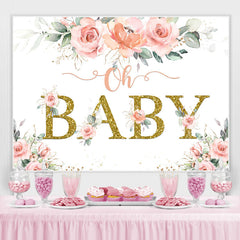 Lofaris Golden Oh Baby Pink Rose Backdrop for Shower Party