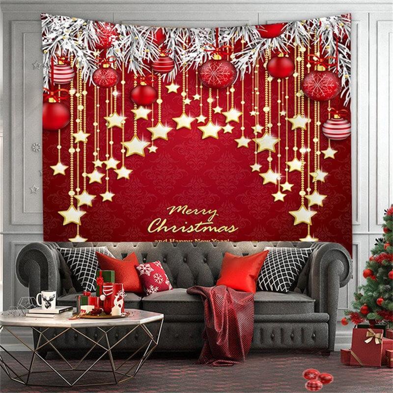Lofaris Golden Pentagram And Red Merry Christmas Wall Tapestry