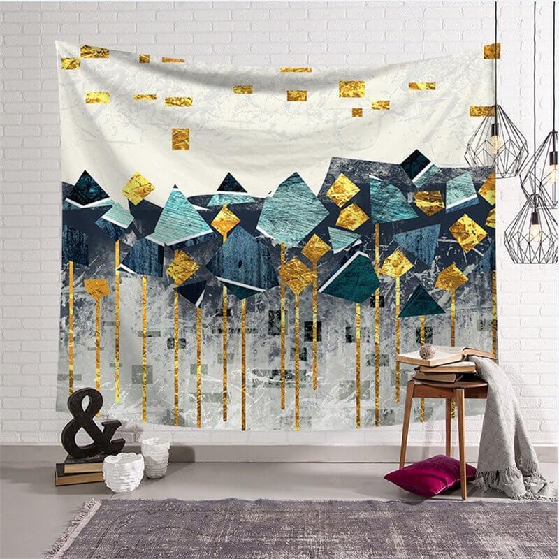 Lofaris Golden Square Abstract Geometric Pattern Wall Tapestry