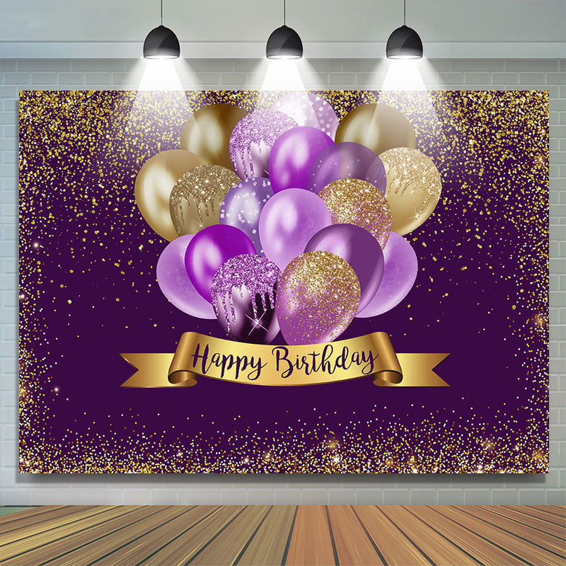 Lofaris Gorgeous Golden Bokeh Purple Happy Birthday Backdrop