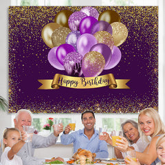 Lofaris Gorgeous Golden Bokeh Purple Happy Birthday Backdrop