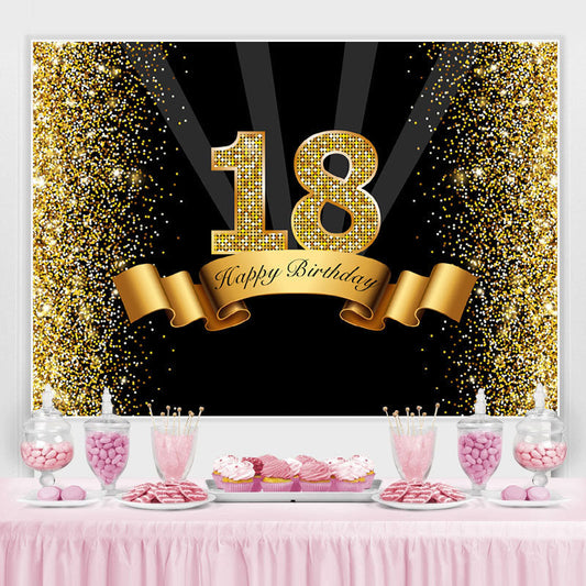 Lofaris Gorgeous Happy 18Th Birthday Black and Golden Backdorp