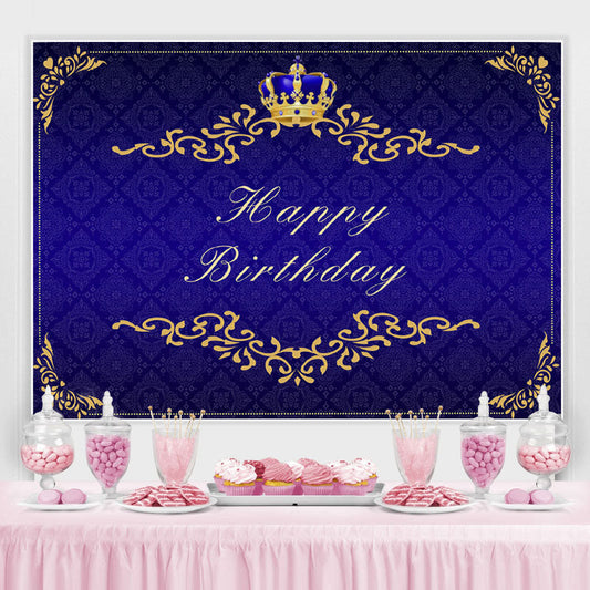 Lofaris Gorgeous Navy Blue and Golden Crown Birthday Backdrop