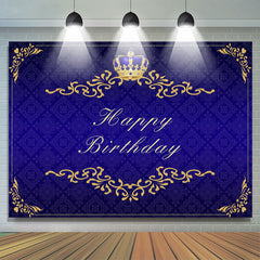 Lofaris Gorgeous Navy Blue and Golden Crown Birthday Backdrop
