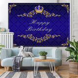 Load image into Gallery viewer, Lofaris Gorgeous Navy Blue and Golden Crown Birthday Backdrop