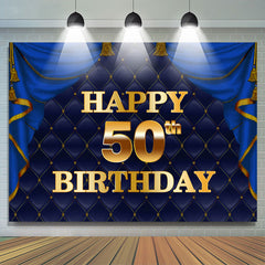 Lofaris Gorgeous Navy Blue Golden Happy 50Th Birthday Backdrop