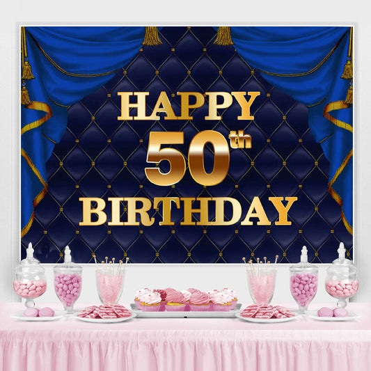 Lofaris Gorgeous Navy Blue Golden Happy 50Th Birthday Backdrop