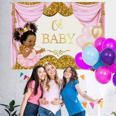 Lofaris Gorgeous Pink And Gold Balloons Baby Shower Backdrop