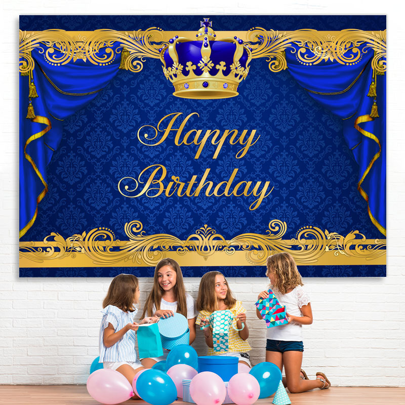 Lofaris Gorgeous Royal Blue and Gold Happy Birthday Backdrop