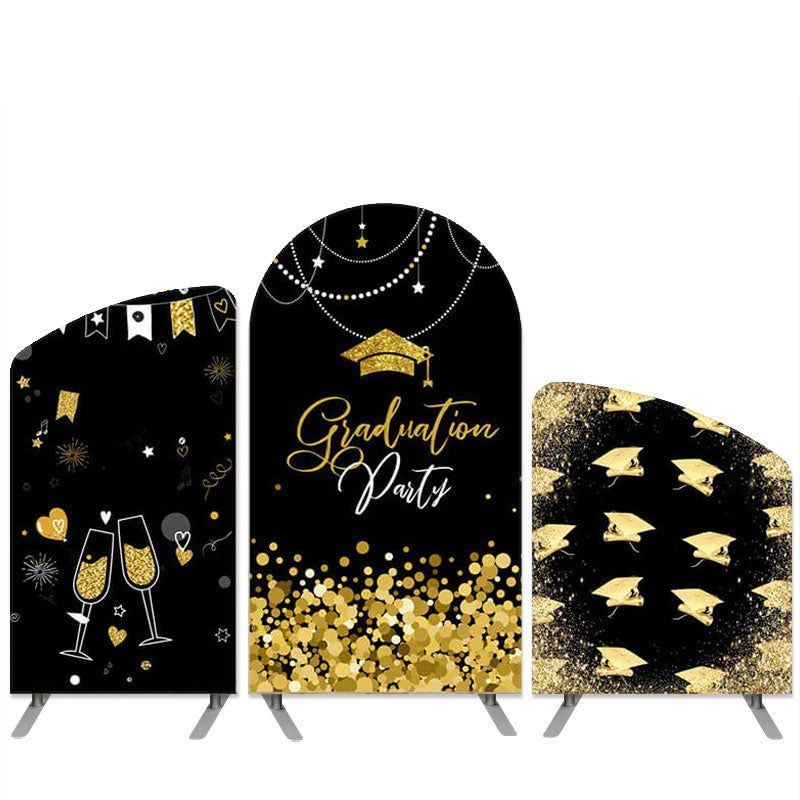 Lofaris Graduation Theme Gold And Black Glitter Arch Backdrop Kit