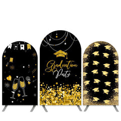 Lofaris Graduation Theme Gold Glitter Black Party Arch Backdrop Kit