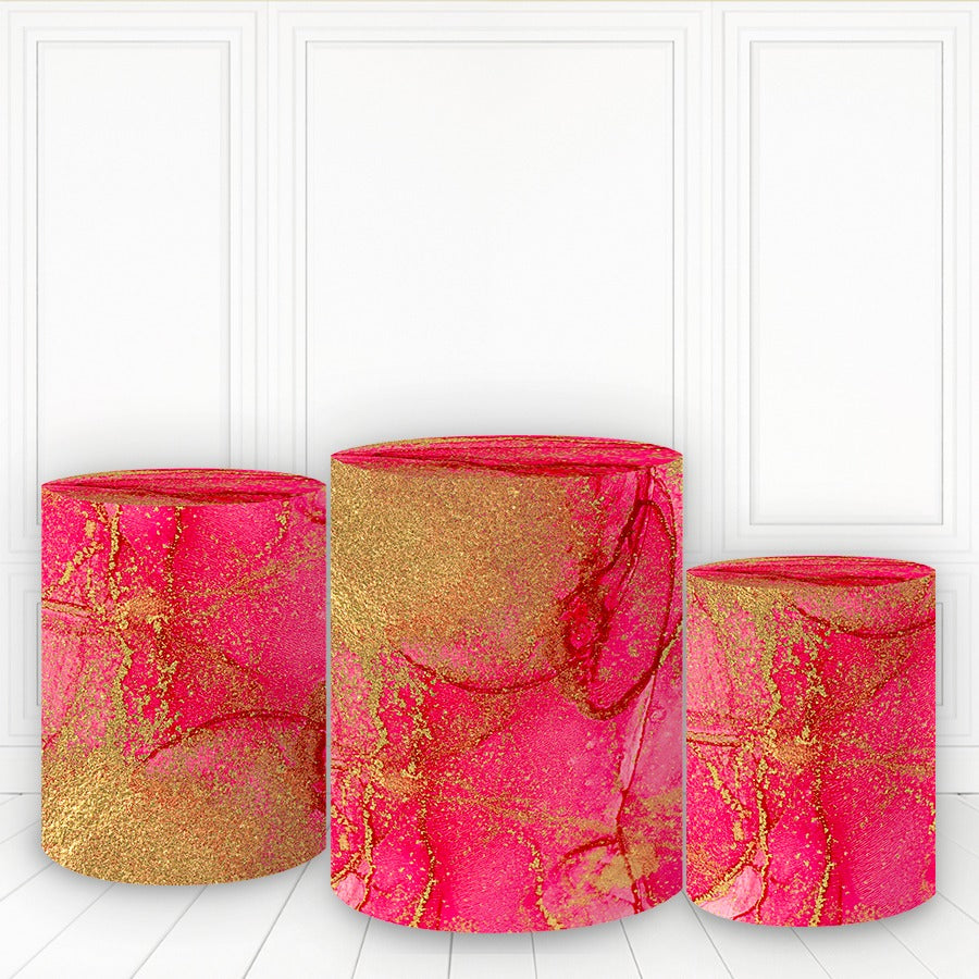 Lofaris Graffiti Pink Pillar Cover With Golden Cake Table