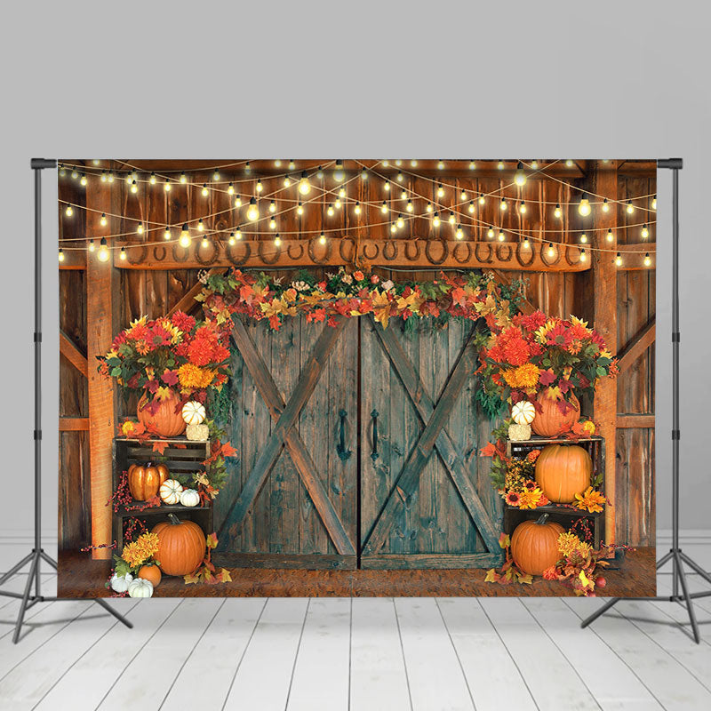 Lofaris Granary Door Decorated with Pumpkin Autumn Backdrop