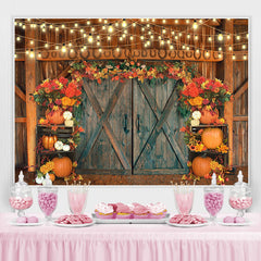 Lofaris Granary Door Decorated with Pumpkin Autumn Backdrop