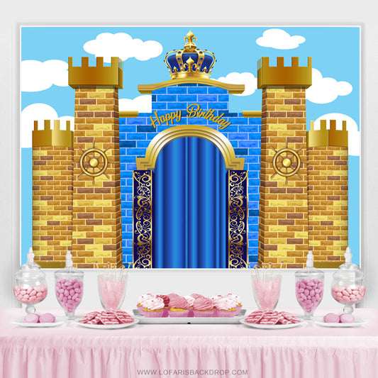 Lofaris Grand Castle With Crown Happy Birthday Backdrop For Kid