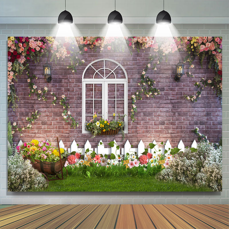 Lofaris Grassland And Floral With White window Brick Backdrop