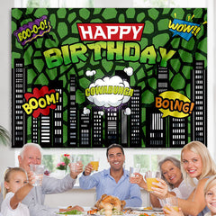 Lofaris Green American Comic City Building Happy Birthday Party Backdrop