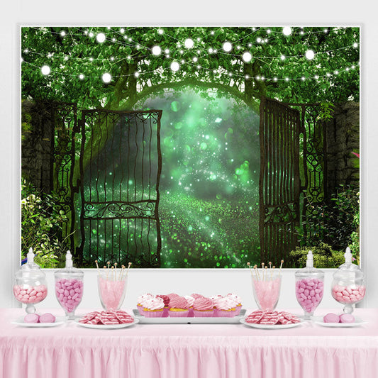 Lofaris Green And Glitter Bokeh Outside Door Spring Backdrop