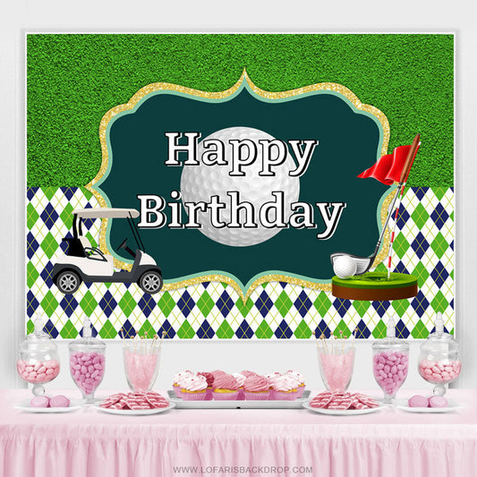 Lofaris Green And Glitter Golf Course Happy Birthday Backdrop