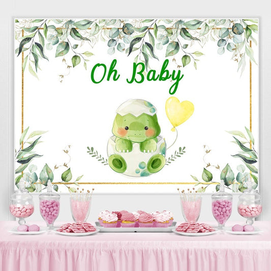 Lofaris Green And Glitter Turtle Themed Baby Shower Backdrop
