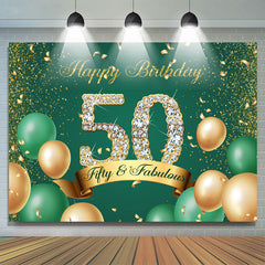 Lofaris Green and Gold Balloon Glitter 50Th Birthday Backdrop