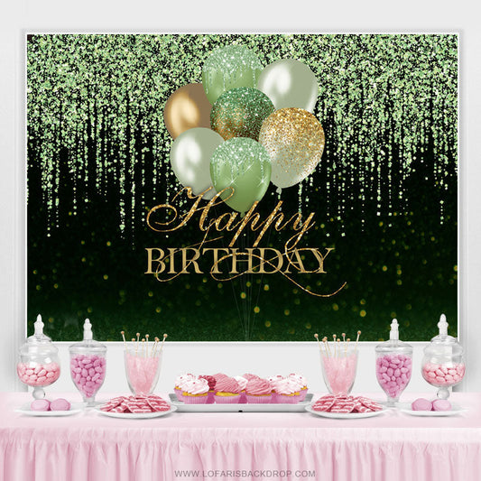 Lofaris Green And Gold Glitter Balloons Happy Birthday Backdrop