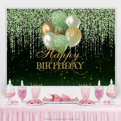 Lofaris Green And Gold Glitter Balloons Happy Birthday Backdrop