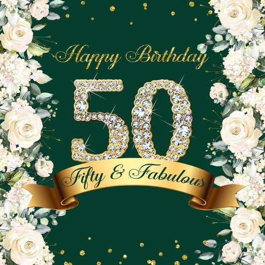 Lofaris Green and Golden Balloon Happy 50Th Birthday Backdrop