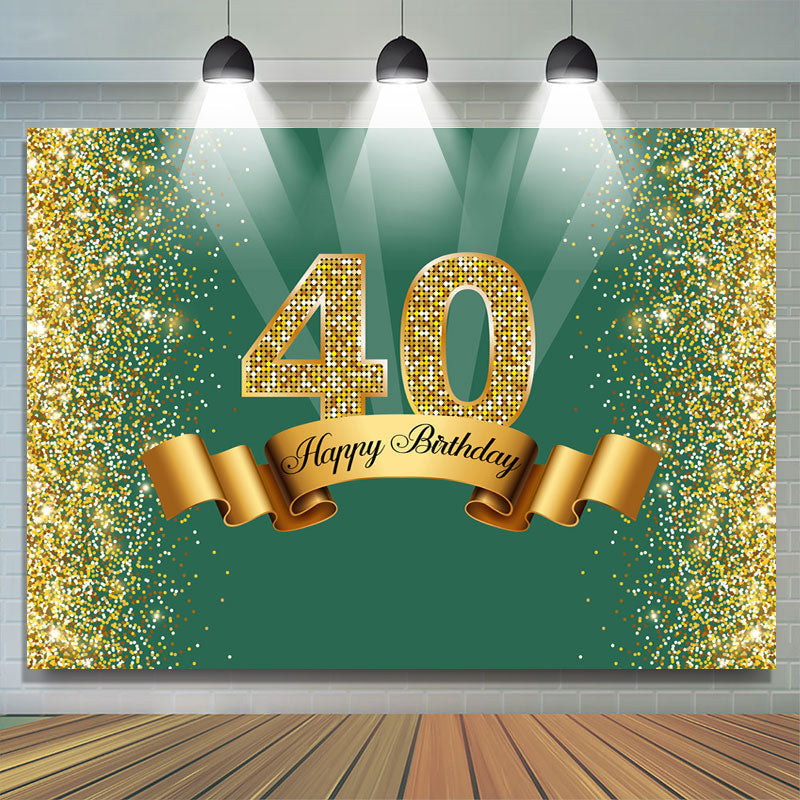 Lofaris Green and Golden Bokeh Happy 40th Birthday Backdrop