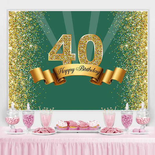 Lofaris Green and Golden Bokeh Happy 40th Birthday Backdrop