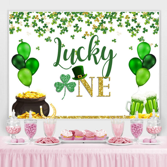 Lofaris Green Balloons And Clover Lucky One Birthday Backdrop