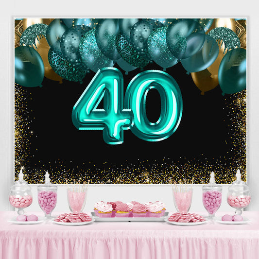 Lofaris Green Balloons Golden Bokeh 40th Brithday Backdrop