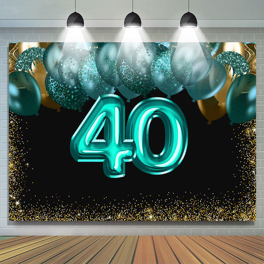 Lofaris Green Balloons Golden Bokeh 40th Brithday Backdrop