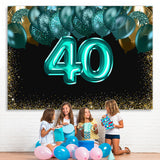 Load image into Gallery viewer, Lofaris Green Balloons Golden Bokeh 40th Brithday Backdrop