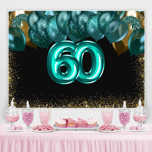 Lofaris Green Balloons Golden Bokeh 60th Brithday Backdrop