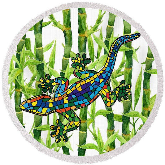 Lofaris Green Bamboo Colorful Gecko Round Beach Towel Idea