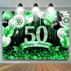 Lofaris Green Black Balloons Glitter 50th Birthday Backdrop