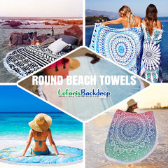 Lofaris Green Bohemian Mandala Round Beach Towel With Fringe