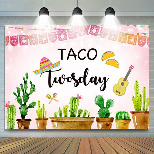 Lofaris Green Cactus And Pink Twosday Backdrop For Birthday